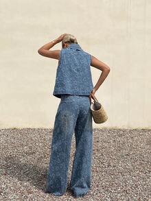 Livesso Bộ đồ nữ thường ngày gồm áo ba lỗ họa tiết trái tim và quần jeans. - Màu xanh lam - Xem 2