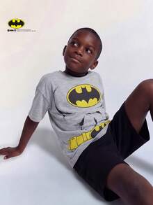 Maija Kids BATMAN X SHEIN Maija Kids 女童柔软针织圆领短袖T恤，印有超级英雄图案 - 彩色 - 查看 5