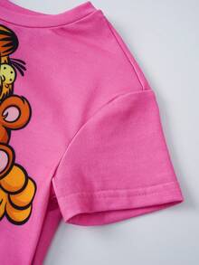 GARFIELD | SHEIN 女婴圆领短袖T恤和条纹短裤套装 - 粉色 - 查看 5