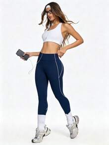 Eassivo Eassivo Quần legging thể thao cạp cao dành cho nữ, thích hợp mặc hàng ngày. - Màu xanh hải quân - Xem 5
