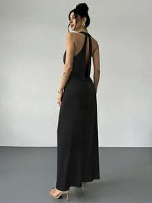Firerie Women's Elegant Romantic Date Sexy Deep Draped Neck Backless Waist Flared Leg Jumpsuit, Suitable For Gala, Birthday, Party Dress - Black - View 4