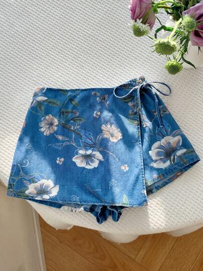 Comfortcana Váy denim họa tiết hoa dành cho nữ cỡ lớn, thích hợp mặc đi chơi và hẹn hò.