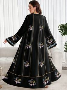 Al Najma Áo Abaya Ả Rập kín đáo với họa tiết hoa - trắng - Xem 2