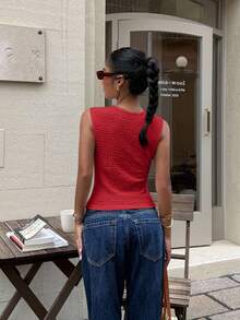Siren Gaze Women's All-Match Versatile Textured Fitted Tank Top, New Summer Style,Summer Top - Red - View 3
