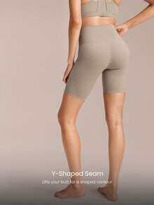 GLOWMODE 8" FeatherFit™ Crossover Biker Shorts Cycling Running Gym Workout Summer - Grey - View 3