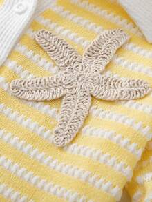 SHEIN Tween Girl Embellished Starfish Striped Polo Neck Romper - Yellow - View 5