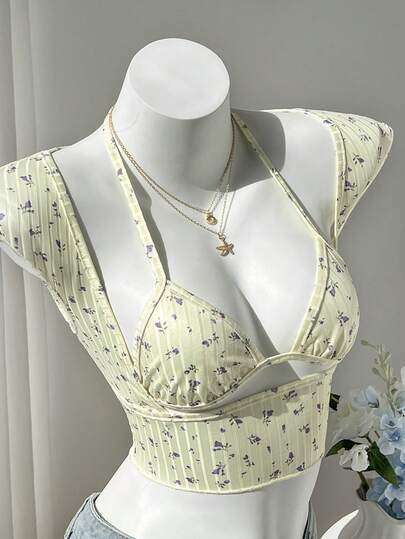 Elamini 2 Pieces Set: Casual Sweet Bikini & Loose Fit Short Sleeve Top, Versatile For Vacation, Spring/Summer