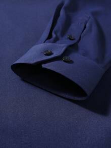 Manfinity Mode Men's Versatile Solid Color Long Sleeve Formal Shirt For Commuting, Ceremony - Navy Blue - View 5