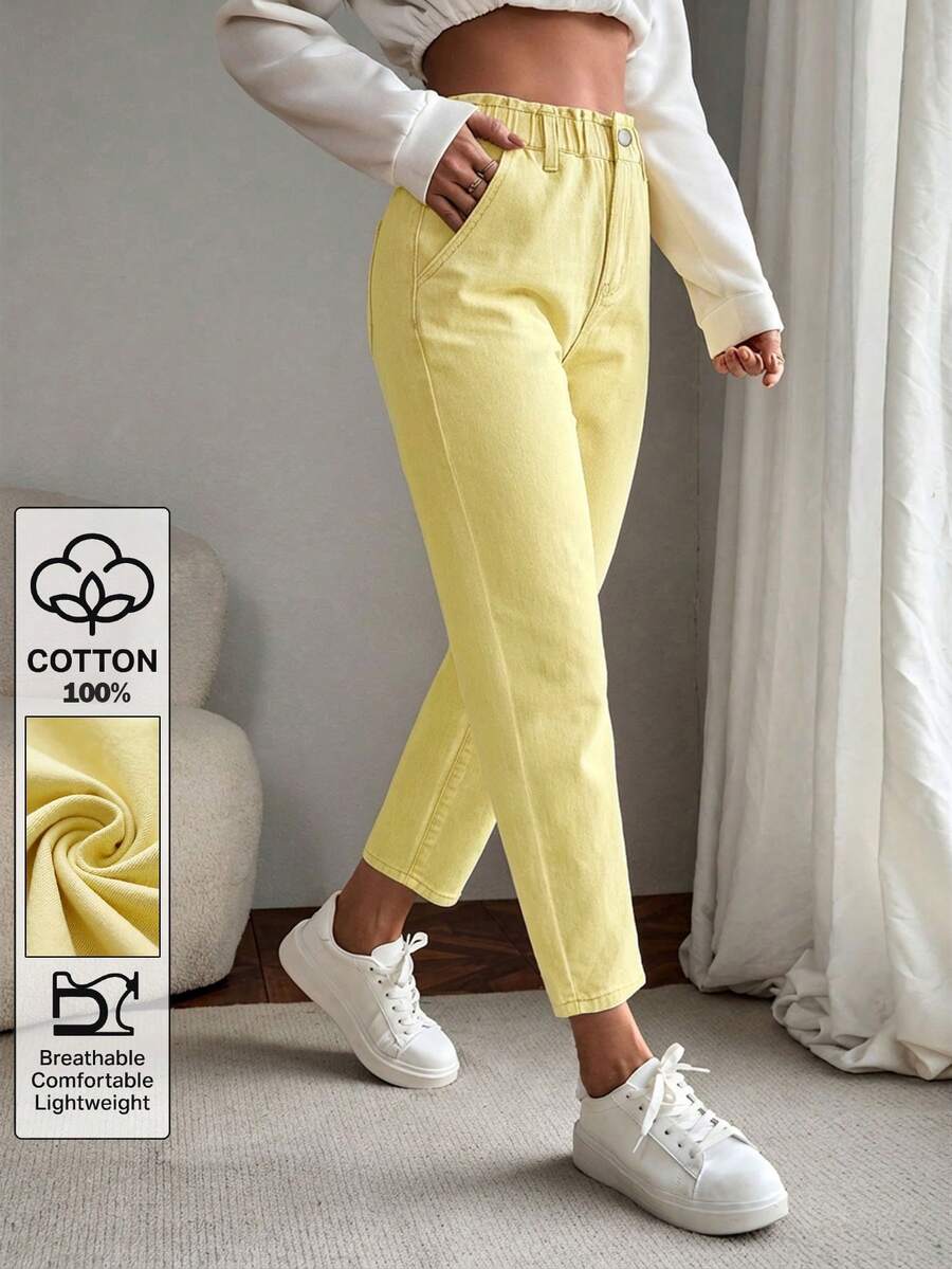 Flexra Jeans rectos de cintura de bolsa de papel para mujer - Amarillo - Ver 1