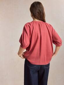 BizChic Solid Color Shirt, Vacation Style, Formal Business Commute, Dating, Daily Wear, Vacation, Office, Slimming, Elegant, Versatile, Summer, Autumn, Halloween, Back To School, Party, Birthday, Wedding Guest, Church, Special Occasion, Outing, Beach, Gathering, Social, Holiday, Shopping, Afternoon Tea, Travel, Minimalist - Apricot - View 5