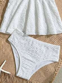 SHEIN Bộ đồ bơi hai mảnh cổ yếm có họa tiết dành cho bé gái tuổi teen, trang phục đi biển thường ngày, đồ bơi khu nghỉ dưỡng Hawaii. - Màu be - Xem 4