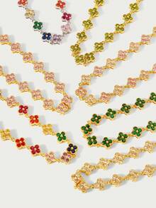 Glisma 1pc Colorful Fashionable Luxury Floral Zirconia Bracelet - Horizontal and Vertical Link - View 2