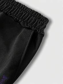 ROMWE MEN Street Life Teen Boy Cross Print Elastic Waist Loose Sweatpants - Black - View 5