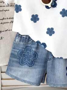 Vintage Cute Floral Pattern Baby Girl Summer Outfits,White Casual Short Sleeve Round Neck T-Shirt And Shorts 2-Piece Set,Vacation Kids Stylish Clothes - Multicolor - View 7