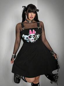 Whyspr THE POWERPUFF GIRLS X SHEIN 女士优雅休闲黑色交叉肩带甜美A字吊带连衣裙，夏季 - 彩色 - 查看 8