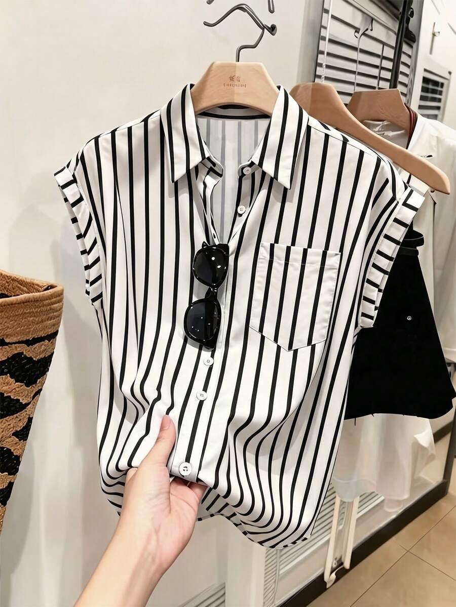 SHEIN Franclia Women's Blue Raglan Sleeve Pocket Casual Shirt For Commuting, Spring/Summer - Multicolor - View 1