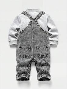 Bubblio Toddler Boys' Cross Embroidered Pattern Blue Denim Overalls - Light Grey - View 7