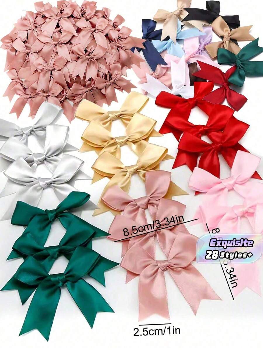 20/50Pcs Colourful Satin Ribbon Bows Cute Ribbon Bow For DIY Craft Decoration Headwear Fashion Clothing Accessories Wedding Birthday Party Decorations - Multicolor - View 1