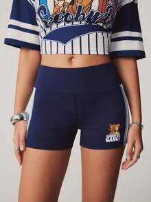 SCOOBY-DOO X SHEIN Women's Elastic Waist Casual Shorts - Navy Blue - View 5
