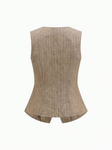 Conjunto de 2 piezas para mujer: Chaleco de metal de un solo pecho y shorts para el verano - Caqui - Ver 2