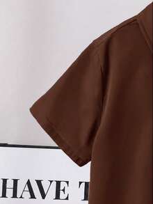 SHEIN Tween Boy Vacation Style Solid Color Collar Button-Up Slim Fit Short Sleeve Shirt - Brown - View 4