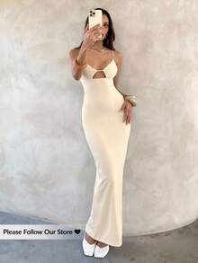 Aloruh Women's Solid Color Backless Spaghetti Strap Dress,Summer Dresses For Women - Beige - View 7