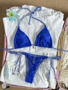 Swim Vcay 2pcs/Set Women's Summer Random Print Spaghetti Strap Metal Decor Sexy Bikini Set - Multicolor - View 3