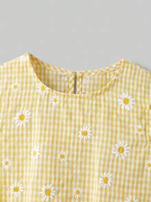 Maija Kids Maija Kids Áo tank top cổ tròn in họa tiết hoa và kẻ caro ngọt ngào dành cho bé gái tuổi teen, thích hợp mặc mùa hè. - Màu vàng - Xem 5