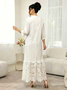 Al Najma Vestido blanco con escote en V, bordado y parches, para primavera/verano - Blanco - Ver 6