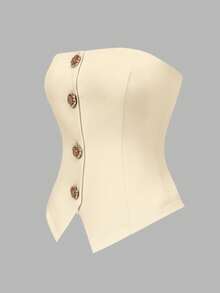 Franclia Women's Solid Color Metal Single-Breasted Casual Versatile Daily Wear Tube Top - Beige - View 3