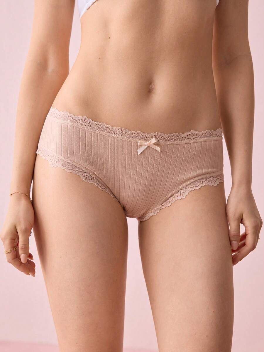 Bonmuse 7pcs/Set Celana Dalam Wanita Katun Elastis Romantis dengan Hiasan Pita, Pakaian Dalam Seksi