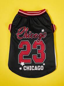 PETSIN 1pc Pet Dog Cat Chicago Black Number 23, Red Number 23 Jersey Striped Print Comfortable And Fashionable Sleeveless Vest - Multicolor - View 8