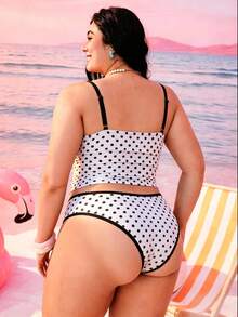 Swim Mod 2026新款加大码女式两件套泳衣，随机几何印花，时尚休闲简约蝴蝶结可调节加粗肩带高腰高衩三角比基尼 - 黑與白 - 查看 2