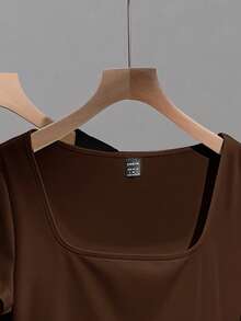 SHEIN EZwear 2件/套 女士方领短袖休闲修身性感T恤，适合秋冬季街头服饰 - 彩色 - 查看 7