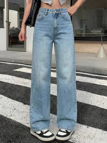 DAZY Women's Solid Color Casual Korean Style Jeans - Baby Blue - View 4