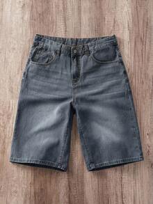 Manfinity Joysei Quần short denim nam ống đứng thêu họa tiết - Rửa nhẹ - Xem 2