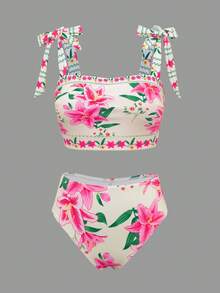 Swim Oasis 女士夏季紧身随机印花性感三件套泳衣，适合海滩穿着 - 彩色 - 查看 4