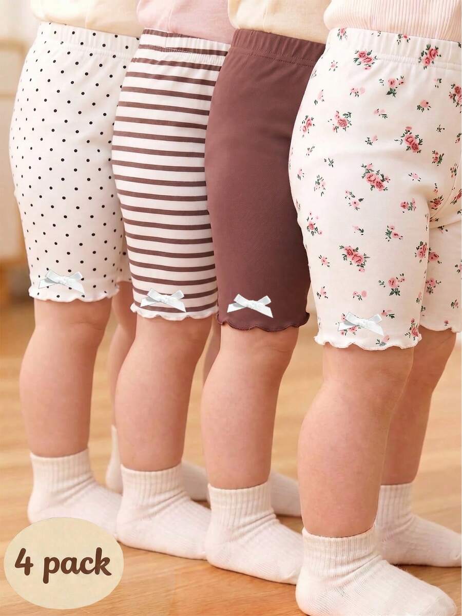 SHEIN Vintaside Kids 女婴四件套休闲百搭可爱短裤套装,夏季 - 棕色 - 查看 1