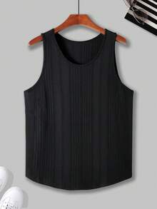 Manfinity CasualCool Men's Solid Color Ribbed Crew Neck Casual Tank Top - Black - View 3