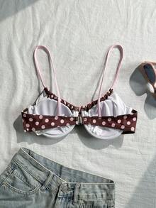 Swim Mod Áo bikini buộc dây phía trước in chấm bi mùa hè dành cho nữ - Hồng - Xem 2
