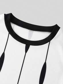 SHEIN Franclia 女士条纹圆领背心和短裤休闲两件套 - 黑與白 - 查看 4