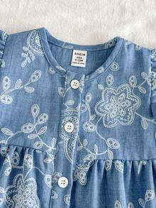 SHEIN Vintaside Kids 女婴夏季无袖时尚休闲优雅衬衫裙，适合外出、旅行、海滩玩耍或日常休闲聚会和散步。 - 藍色 - 查看 7