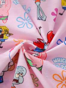 SpongeBob SquarePants | SHEIN 少女卡通印花短袖上衣和短裤睡衣套装 - 淺粉色 - 查看 6