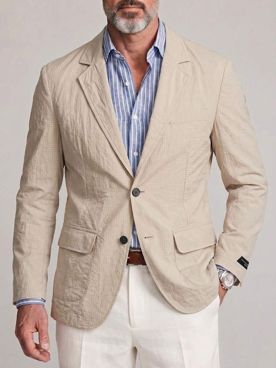 Manfinity Bizformal Áo khoác vest nam màu kaki nhạt, kiểu dáng thường ngày, có kẹp kim loại. - Màu Khaki - Xem 1