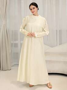 Yasmyna Vestido elegante de estilo árabe con decoración de lazo de unicolor para mujer - Amarillo - Ver 3
