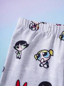 THE POWERPUFF GIRLS X SHEIN 两件套休闲风女婴圆领短袖T恤搭配舒适修身短裤，联名款 - 彩色 - 查看 7