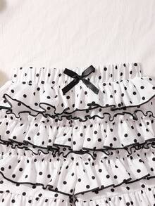 SHEIN Genkimix Kids 女童波点印花荷叶边吊带背心和蛋糕裙套装 - 白色 - 查看 4