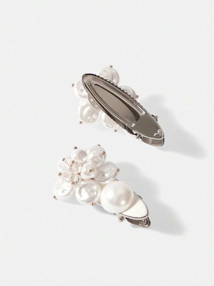 1 PAIR OF STYLISH DELICATE PEARL FLOWERS DAILY TRAVEL PARTY HAIRPIN