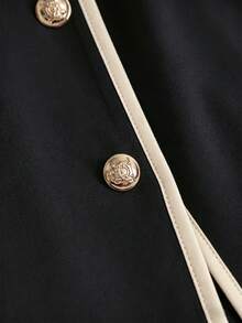 SHEIN 女士撞色金属扣开衩吊带连衣裙 - 黑色 - 查看 4
