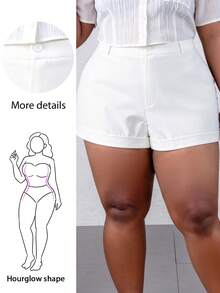CurvyTilda Pantalones cortos holgados de talle alto con bolsillos y dobladillo acampanado para mujeres de talla grande, para silueta de reloj de arena - Blanco - Ver 1